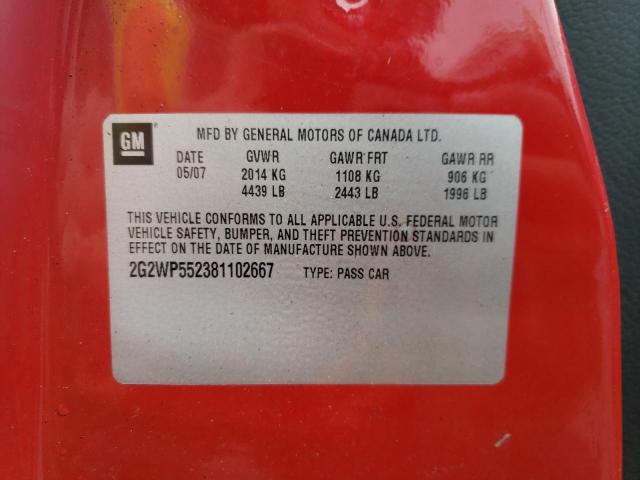 2G2WP552381102667 - 2008 PONTIAC GRAND PRIX წითელი ფოტო 10