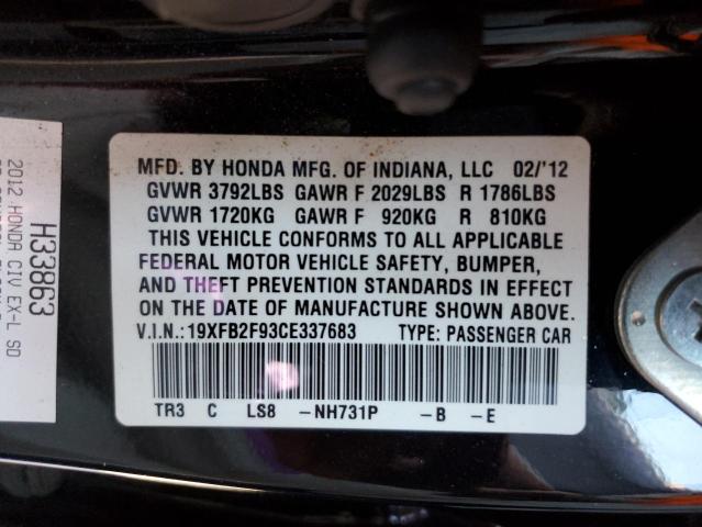 19XFB2F93CE337683 - 2012 HONDA CIVIC EXL Qara foto 10