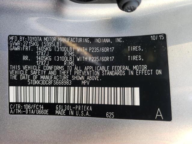 5TDKK3DC8FS668983 - 2015 TOYOTA SIENNA LE SILVER photo 10