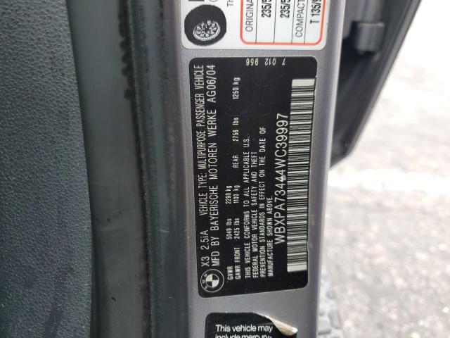 WBXPA73444WC39997 - 2004 BMW X3 2.5I GRAY photo 10