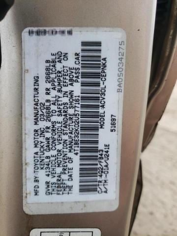 4T1BE32K02U577161 - 2002 TOYOTA CAMRY LE GOLD photo 10