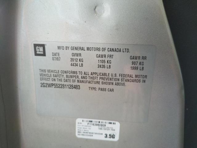 2G2WP552281128483 - 2008 PONTIAC GRAND PRIX ვერცხლისფერი ფოტო 10