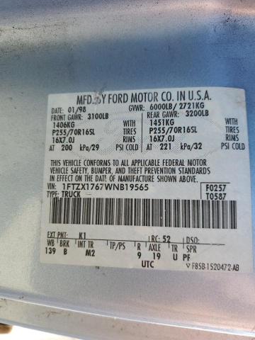 1FTZX1767WNB19565 - 1998 FORD F150 BLUE photo 10