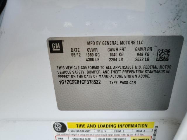 1G1ZC5E01CF378522 - 2012 CHEVROLET MALIBU 1LT თეთრი ფოტო 10