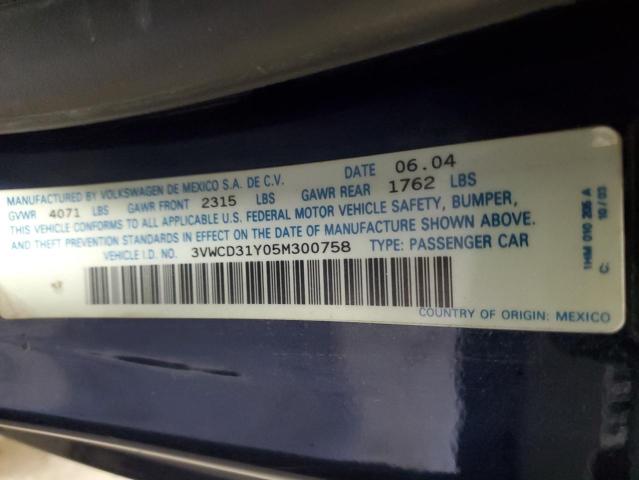3VWCD31Y05M300758 - 2005 VOLKSWAGEN NEW BEETLE 蓝色 照片 10