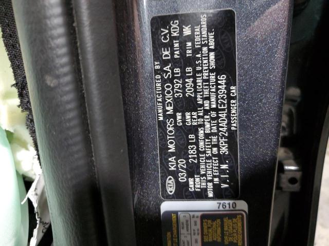 3KPF24AD4LE239446 - 2020 KIA FORTE FE GRAY photo 10