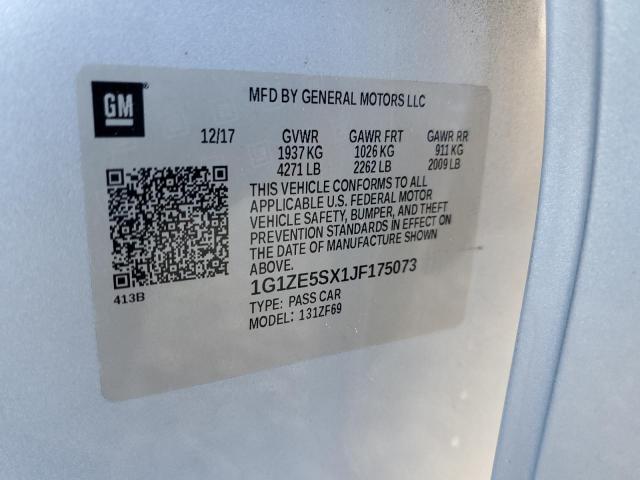 1G1ZE5SX1JF175073 - 2018 CHEVROLET MALIBU PRE SILVER photo 10