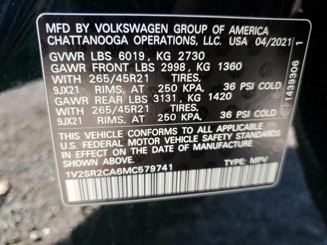 1V2SR2CA6MC579741 - 2021 VOLKSWAGEN ATLAS SEL Qara foto 10