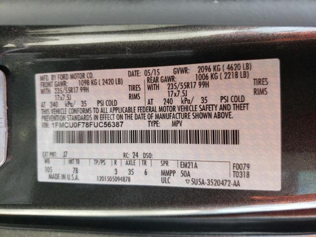 1FMCU0F78FUC56387 - 2015 FORD ESCAPE S GRAY photo 10