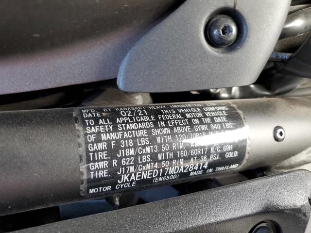 JKAENED17MDA28414 - 2021 KAWASAKI EN650 D GRAY photo 10
