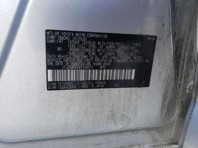 JTLZE4FE1A1104015 - 2010 TOYOTA SCION XB Gümüş fotoğraf 10