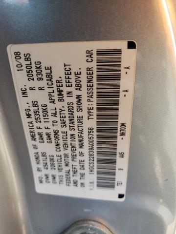 1HGCS22839A005756 - 2009 HONDA ACCORD EXL SILVER photo 10