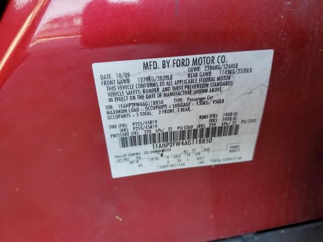 1FAHP2FW4AG118850 - 2010 FORD TAURUS LIM RED photo 10