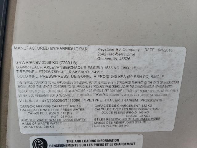 4YDT29229GT413096 - 2016 KEYSTONE PASSPORT TAN photo 10