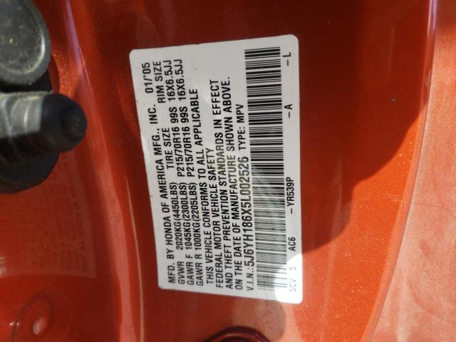 5J6YH186X5L002526 - 2005 HONDA ELEMENT EX ORANGE photo 10