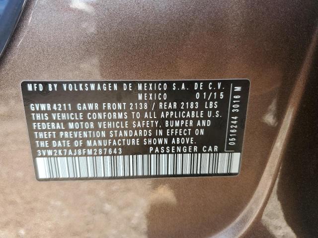 3VW2K7AJ8FM287643 - 2015 VOLKSWAGEN JETTA BASE 棕色 照片 10