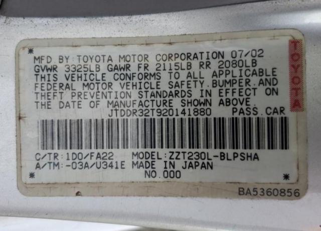 JTDDR32T920141880 - 2002 TOYOTA CELICA SILVER photo 10