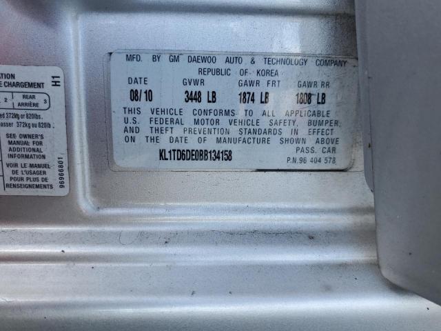 KL1TD6DE0BB134158 - 2011 CHEVROLET AVEO LS 银色 照片 10