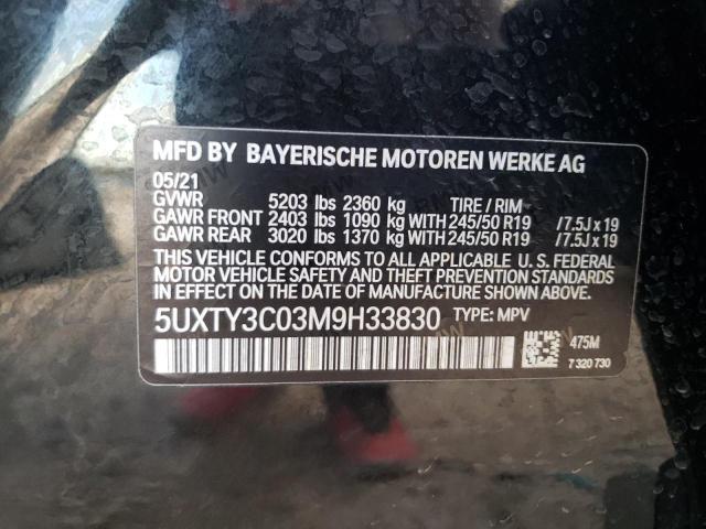 5UXTY3C03M9H33830 - 2021 BMW X3 SDRIVE3 BLACK photo 13