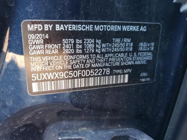 5UXWX9C50F0D52278 - 2015 BMW X3 XDRIVE2 BLUE photo 10