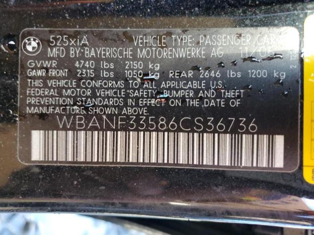WBANF33586CS36736 - 2006 BMW 525 XI BLACK photo 10