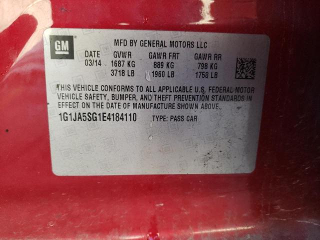 1G1JA5SG1E4184110 - 2014 CHEVROLET SONIC LS RED photo 10