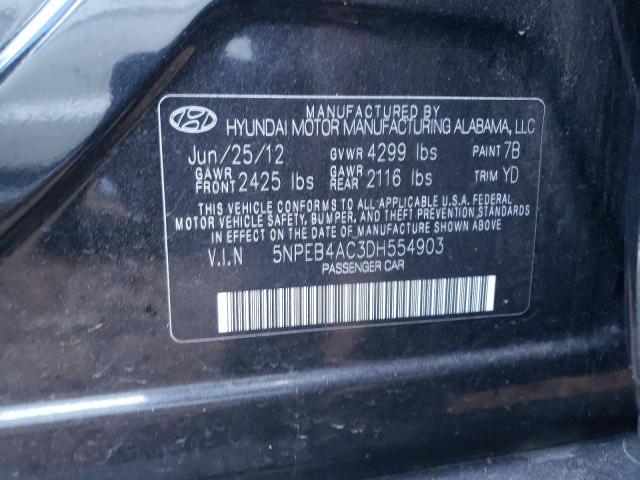 5NPEB4AC3DH554903 - 2013 HYUNDAI SONATA GLS BLACK photo 10