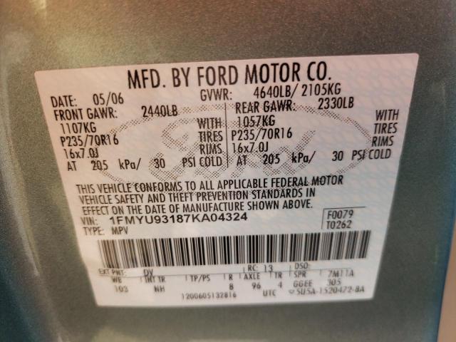 1FMYU93187KA04324 - 2007 FORD ESCAPE GREEN photo 10