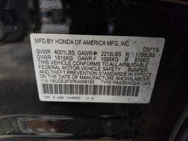 19UDE2F37KA006182 - 2019 ACURA ILX BLACK photo 10