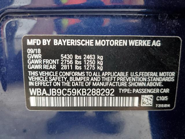 WBAJB9C59KB288292 - 2019 BMW M550XI BLUE photo 12