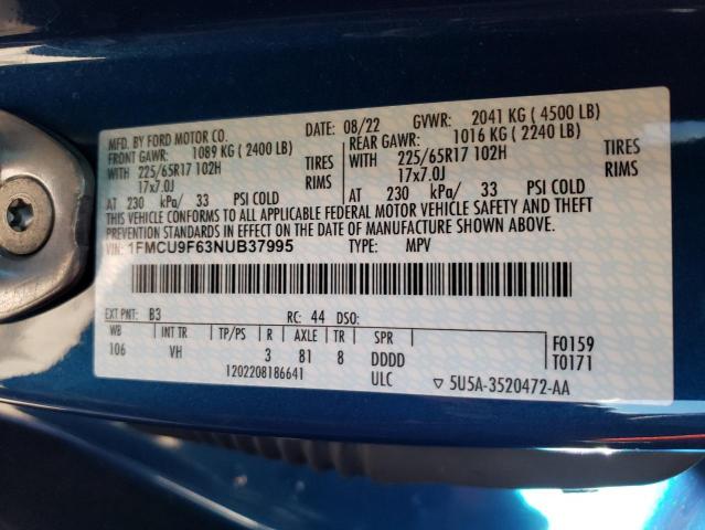 1FMCU9F63NUB37995 - 2022 FORD ESCAPE S BLUE photo 10