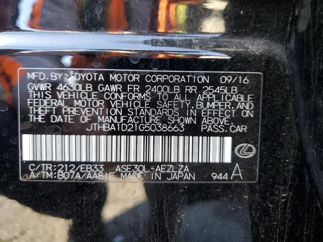 JTHBA1D21G5038663 - 2016 LEXUS IS 200T BLACK photo 10