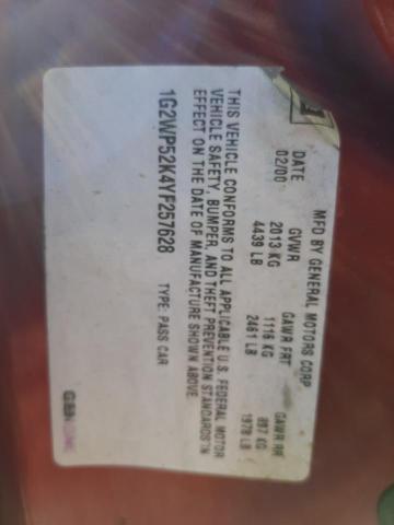 1G2WP52K4YF257628 - 2000 PONTIAC GRAND PRIX ბურგუნდია ფოტო 10