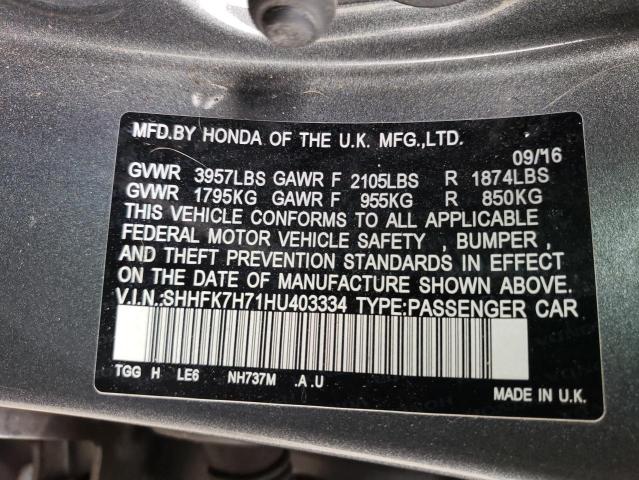 SHHFK7H71HU403334 - 2017 HONDA CIVIC EXL Boz foto 10