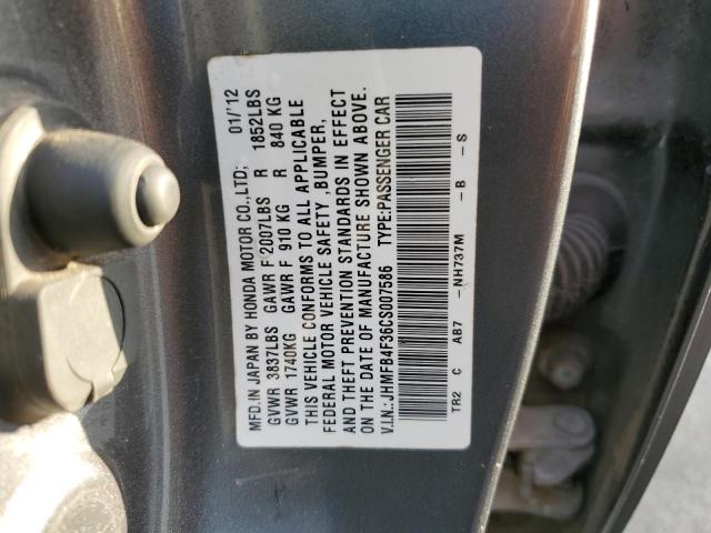 JHMFB4F36CS007586 - 2012 HONDA CIVIC HYBR GRAY photo 10