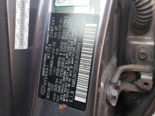 KM8JN72D58U808889 - 2008 HYUNDAI TUCSON SE GRAY photo 10