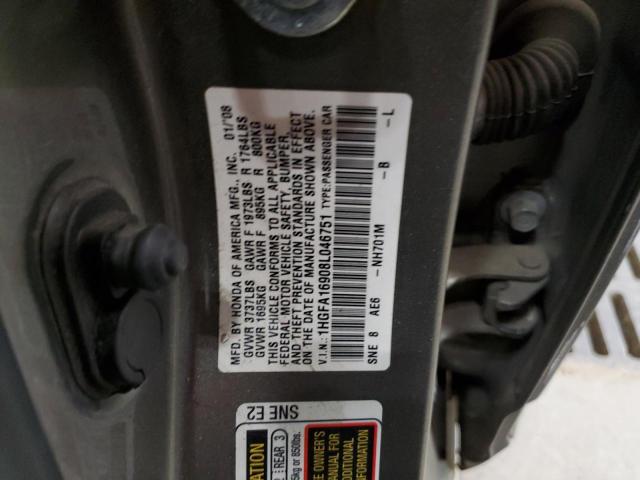 1HGFA16908L046751 - 2008 HONDA CIVIC EXL 灰色 照片 10