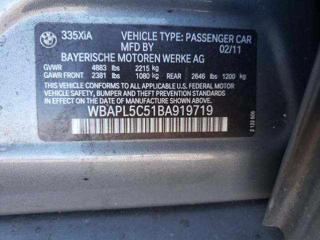 WBAPL5C51BA919719 - 2011 BMW 335 XI GRAY photo 10