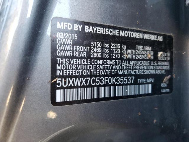 5UXWX7C53F0K35537 - 2015 BMW X3 XDRIVE3 SILVER photo 10