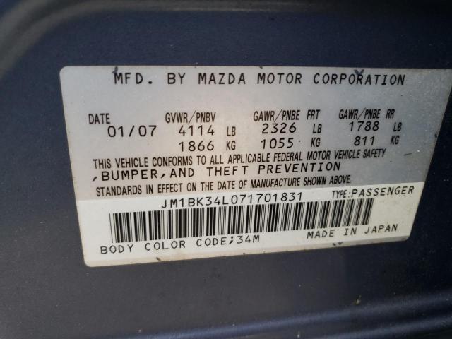 JM1BK34L071701831 - 2007 MAZDA SPEED 3 UNKNOWN - NOT OK FOR INV. photo 10