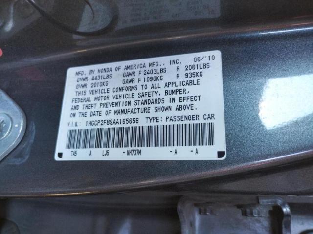 1HGCP2F89AA165656 - 2010 HONDA ACCORD EXL GRAY photo 10