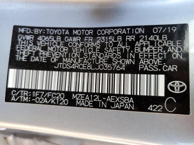 JTDS4RCE8LJ035764 - 2020 TOYOTA COROLLA SE SILVER photo 10