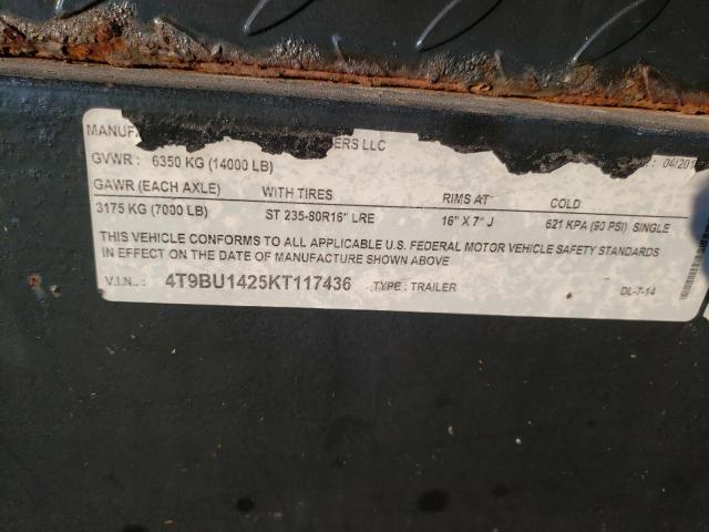 4T9BU1425KT117436 - 2019 UTILIMASTER TRAILER შავი ფოტო 10