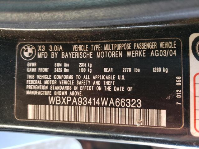 WBXPA93414WA66323 - 2004 BMW X3 BLACK photo 10