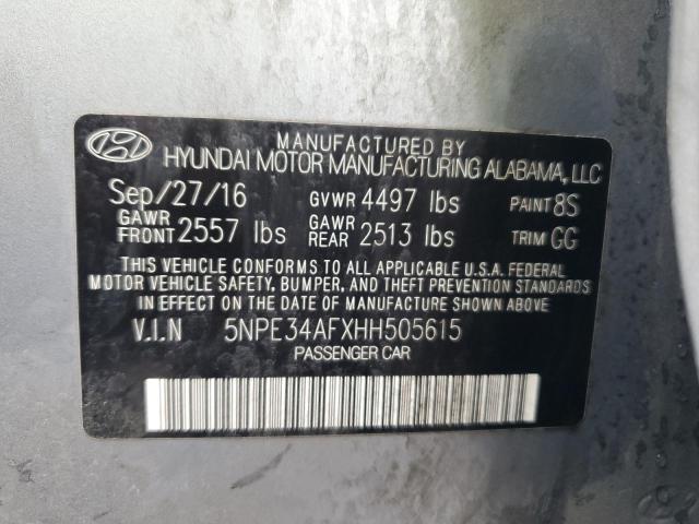 5NPE34AFXHH505615 - 2017 HYUNDAI SONATA SPO SILVER photo 10