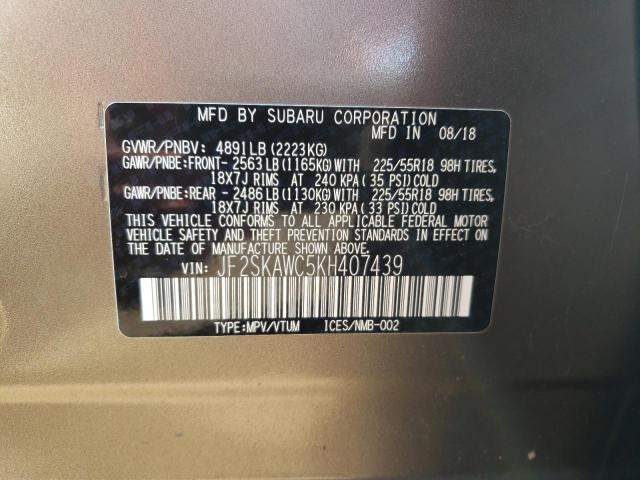 JF2SKAWC5KH407439 - 2019 SUBARU FORESTER T GRAY photo 10