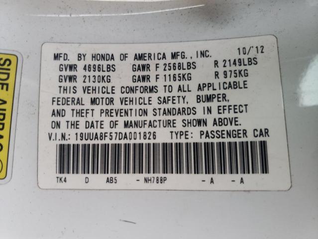 19UUA8F57DA001826 - 2013 ACURA TL TECH WHITE photo 10