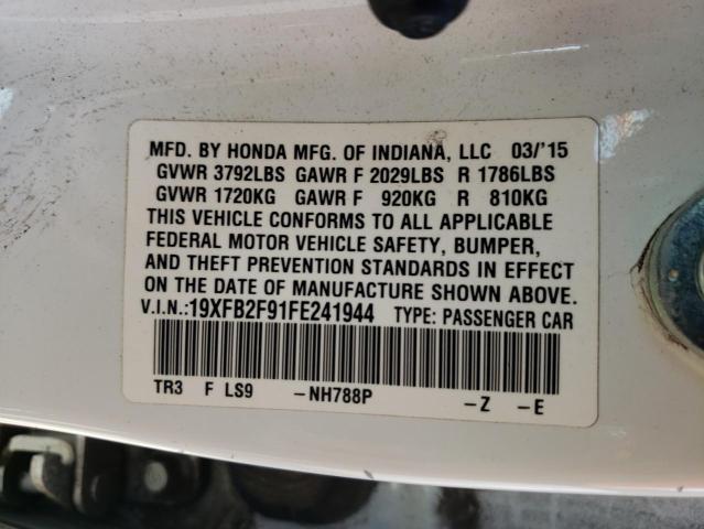 19XFB2F91FE241944 - 2015 HONDA CIVIC EXL أبيض صورة 10