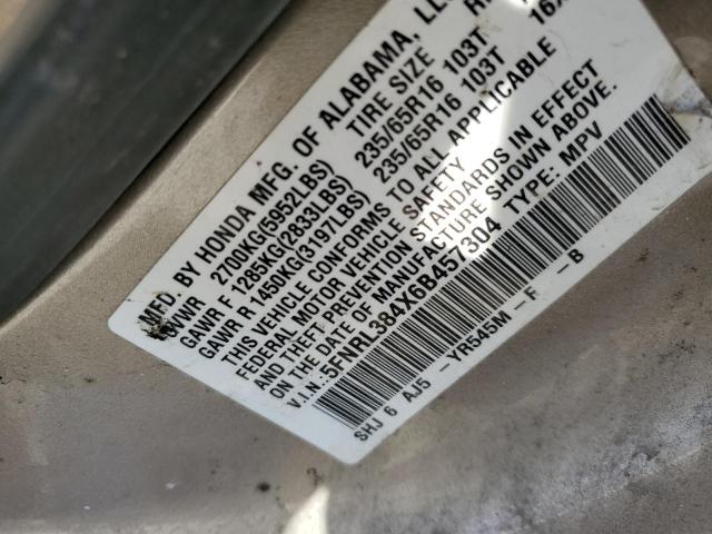 5FNRL384X6B457304 - 2006 HONDA ODYSSEY EX GOLD photo 10