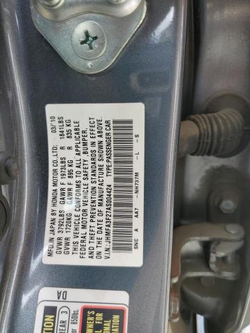 JHMFA3F27AS004424 - 2010 HONDA CIVIC HYBR GRAY photo 10